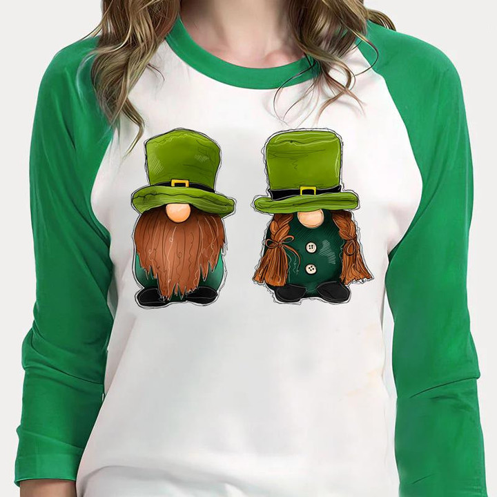 Gnomes St Patrick's Day Shirts, Lucky Gnome, Gnome Irish 6SP-47 3/4 Sleeve Raglan