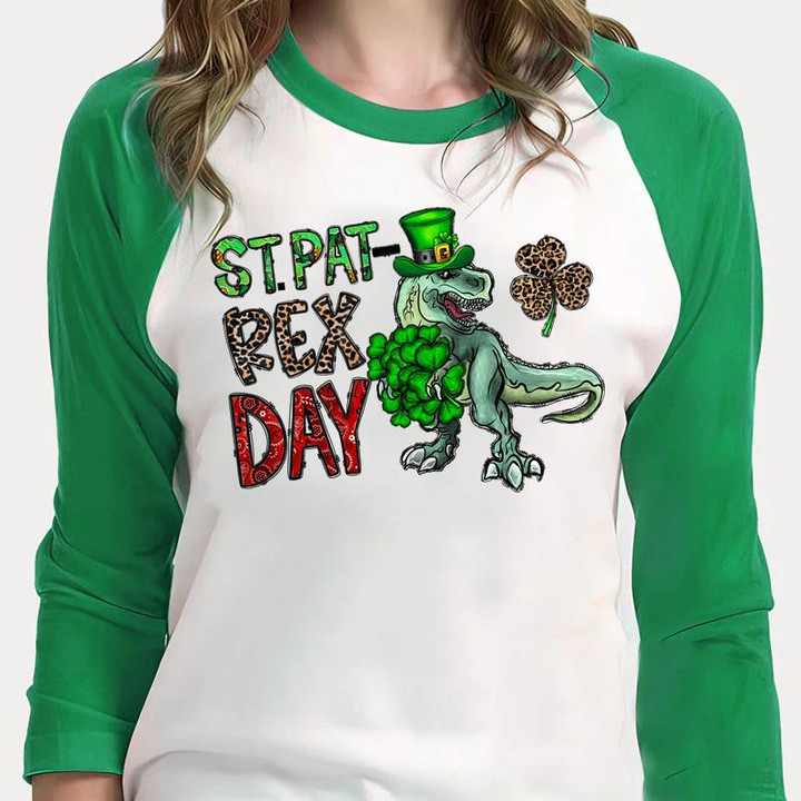 St Patrick's Day Shirts Shamrocks St Pat Rex Day Irish 6SP-03 3/4 Sleeve Raglan