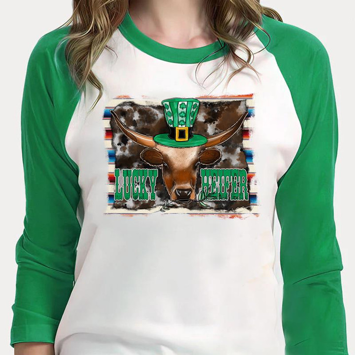 Heifer St Patrick's Day Shirts, Funny Lucky Heifer Irish 6SP-45 3/4 Sleeve Raglan