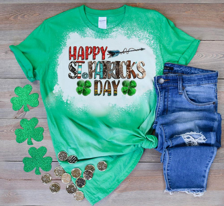 St Patrick's Day Shirts Shamrocks Western Happy St.Patricks Day Irish 6SP-39 Bleach Shirt