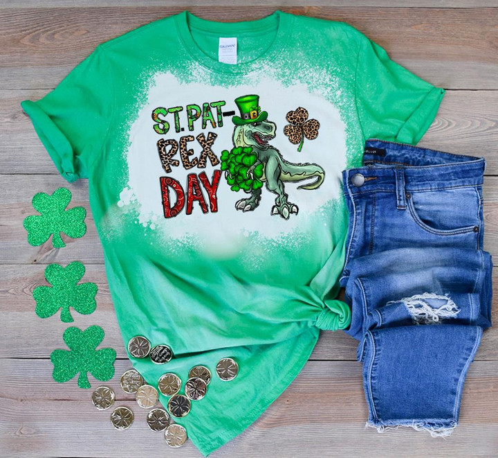 St Patrick's Day Shirts Shamrocks St Pat Rex Day Irish 6SP-03 Bleach Shirt