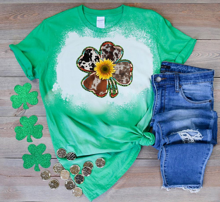 St Patrick's Day Shirts Shamrocks Cow Hide Lucky Sunflower Irish 6SP-08 Bleach Shirt