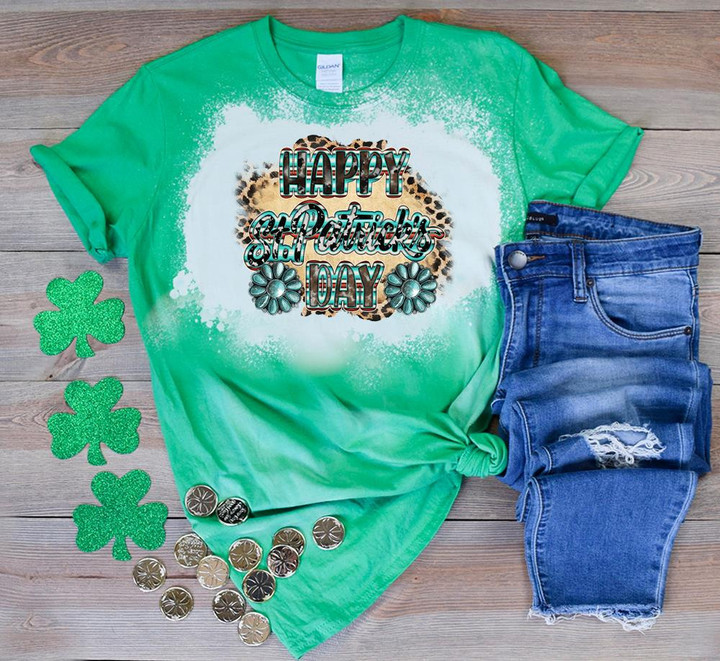 St Patrick's Day Shirts Shamrocks Happy St.Patricks Day Cowhide Irish 6SP-14 Bleach Shirt
