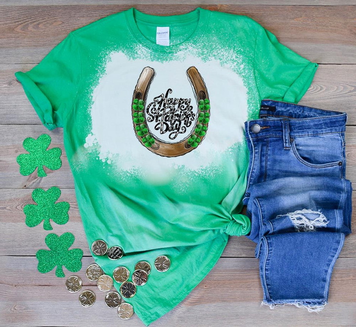 St Patrick's Day Shirts Shamrocks Happy St.Patricks Day Horseshoe Irish 6SP-12 Bleach Shirt
