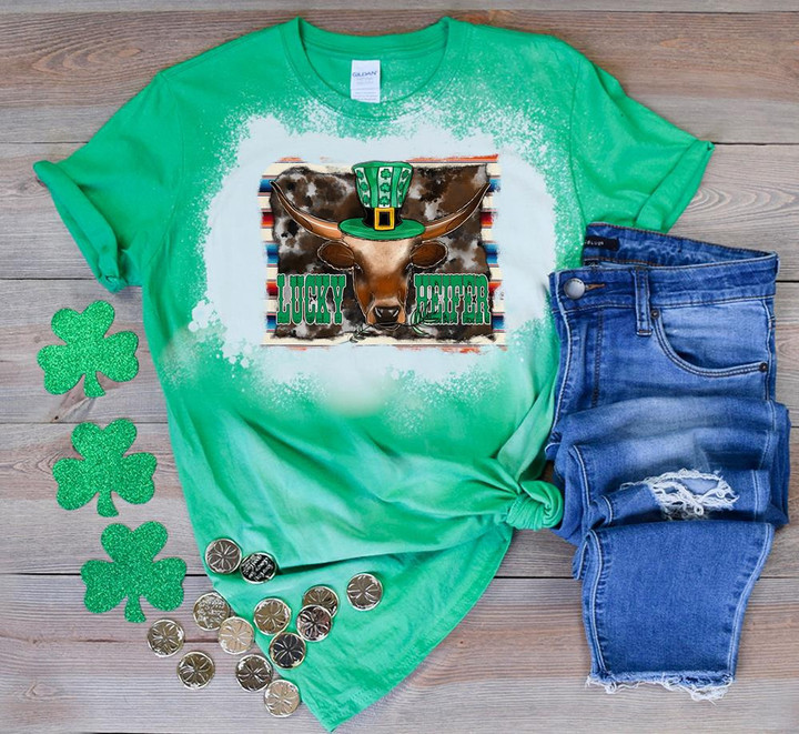 Heifer St Patrick's Day Shirts, Funny Lucky Heifer Irish 6SP-45 Bleach Shirt