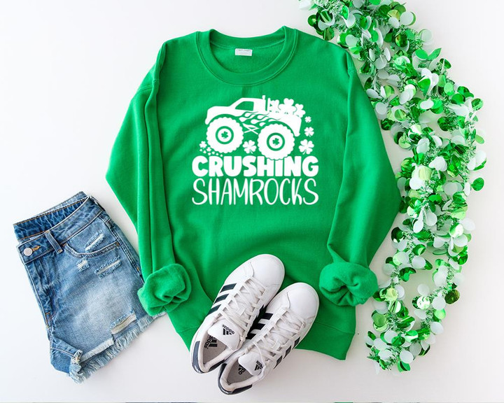 St Patrick's Day Shirts, Patrick Day Shirt Irish Monster Truck Shamrock Boys 1STW 13 Long Sleeve