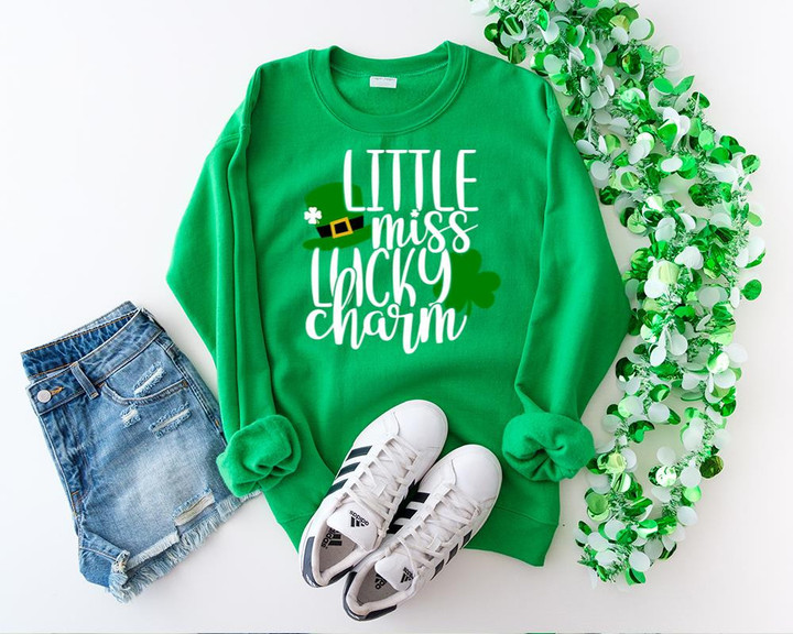 St Patrick's Day Shirts, Little Miss Lucky Charm Shamrock 1STW 21 Long Sleeve