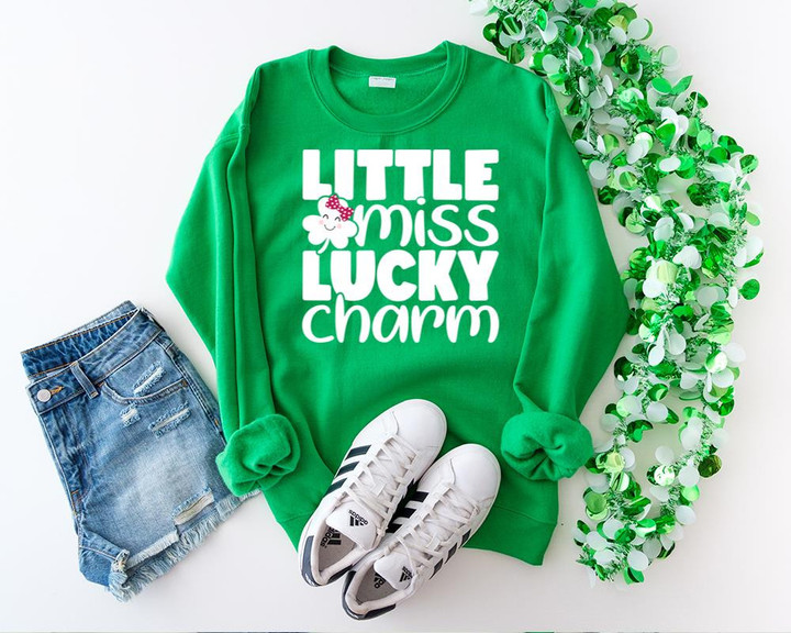 St Patrick's Day Shirts, St Patrick's Lucky Shirt, Little Miss Lucky Shamrock 1STW 23 Long Sleeve