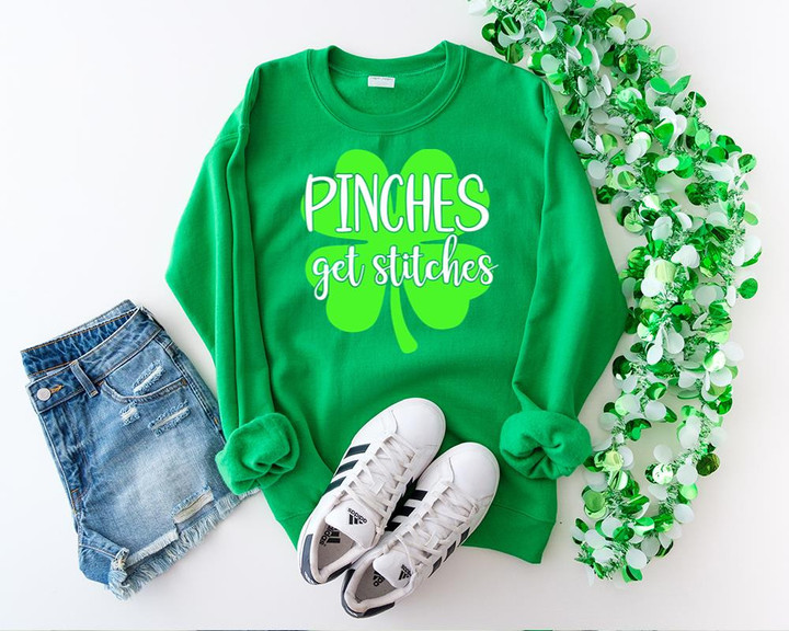 St Patrick's Day Shirts, Four Leaf Clover Shirt, Pinches Get Stitches 1STW 76 Long Sleeve