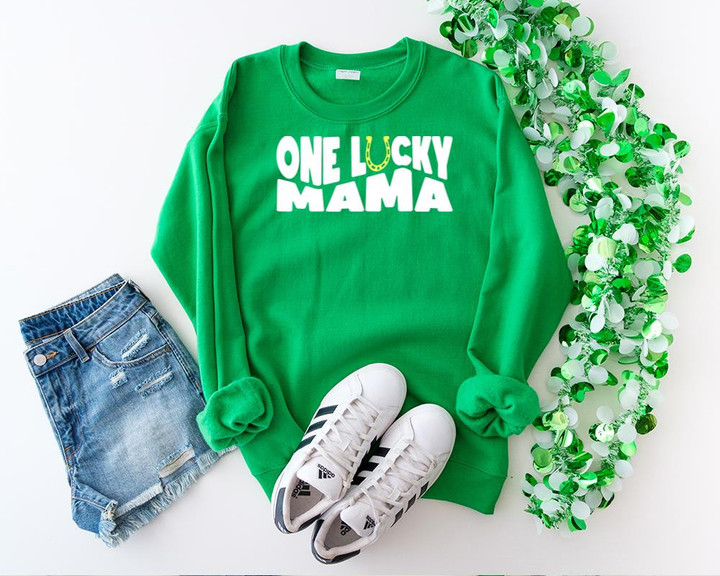 St Patrick's Day Shirts, Lucky Shirt, One Lucky Mama Shamrock 1STW 87 Long Sleeve