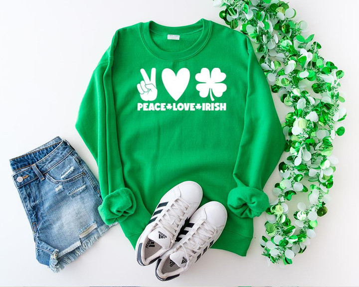 St Patrick's Day Shirts, Shamrock Shirt, Peace Love Irish 1STW 62 Long Sleeve