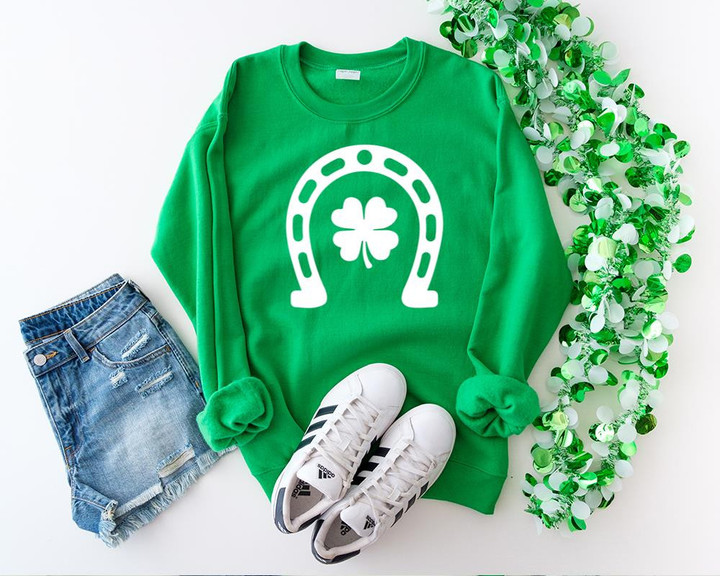 St Patrick_s Day Shirts, Shamrock Irish Shirt, Horseshoe  2ST-82W Long Sleeve