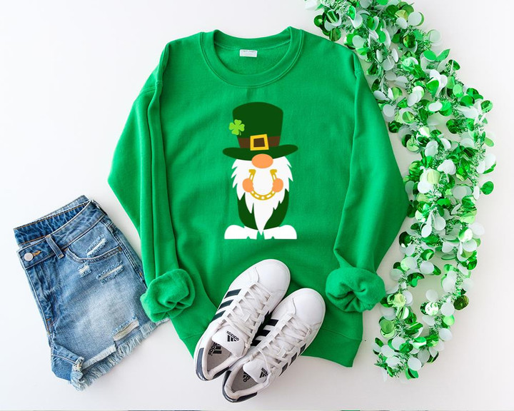 St Patricks Day Gnome Shirt, hamrock Gnome Shirt 2ST-53W Long Sleeve