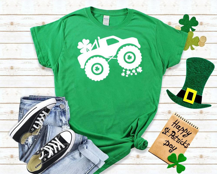 St. Patricks Day Truck Shirts, Truck With Shamrocks2ST-68W T-Shirt