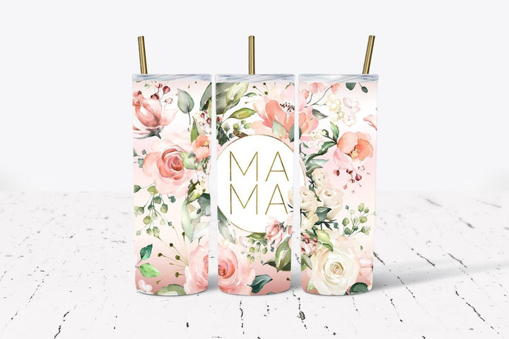 Personalized Mom Tumbler, Gift For Mom, Mama Flower Skinny Tumbler 20oz ES32