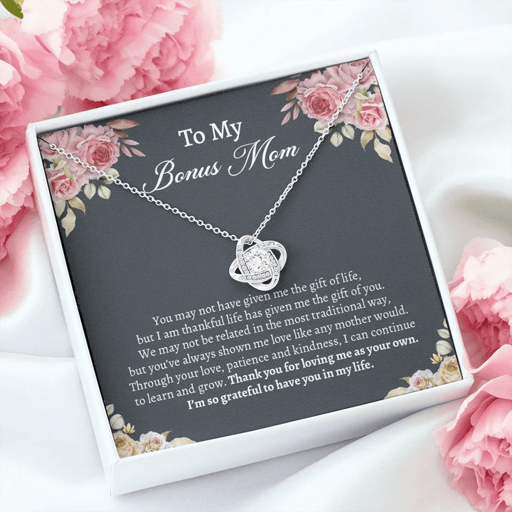 Bonus Mom Necklace, To My Bonus Mom You May Not Have Flowers Love Knot Necklace