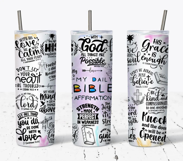 Christian Bible Verse 20oz Skinny Tumbler, With God All Things Are Possible ES08