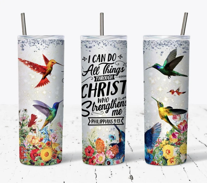 Philippians 4:13 Bible Verse Christian I Can Do All Things 20oz Skinny Tumbler, Religious Tumbler ES12