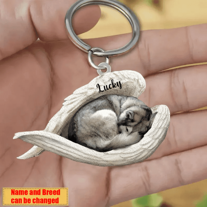 Personalized Husky Angel 2D Keychain In The Wings Acrylic 2D Keychain Memorial Dog Gifts