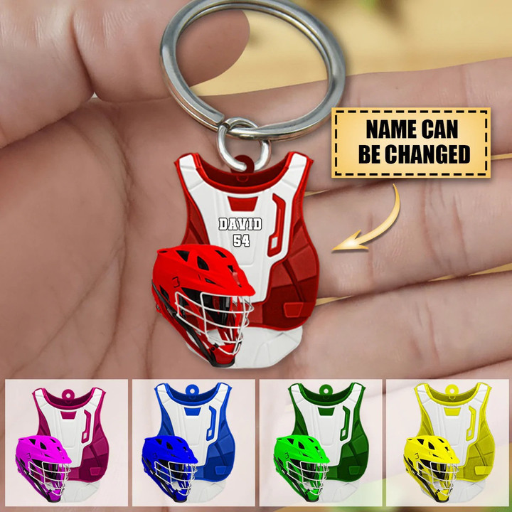 Personalized Lacrosse Uniform And Helmet Flat Acrylic 2D Keychain - Gift For Lacrosse Players