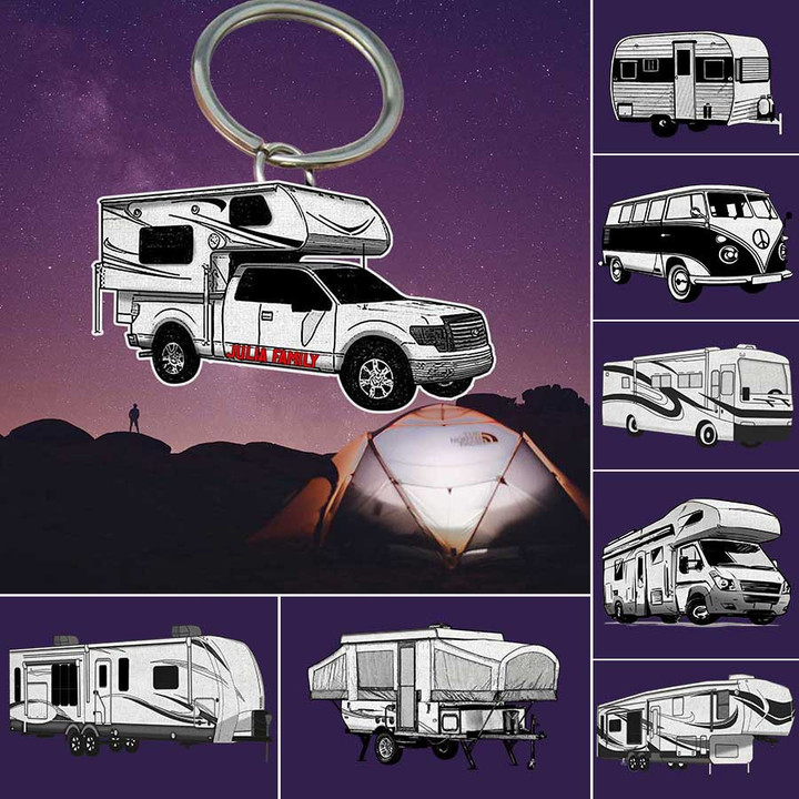 Personalized Camping 2D Keychain, Camping Truck Flat Acrylic 2D Keychain for Camper