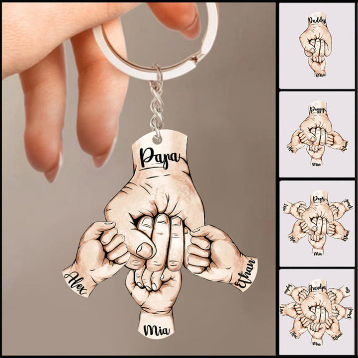 Personalized Father's Day Name Hand 2D Keychain, Gift for Papa, Grandpa