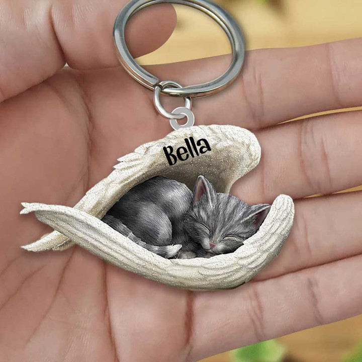 Cat Sleeping in the Wing Angel Acrylic 2D Keychain Memorial Gift for Cat Lovers