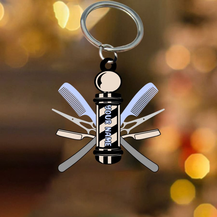 Personalized barber equipment 2D Keychain, Custom Name Flat Acrylic 2D Keychain