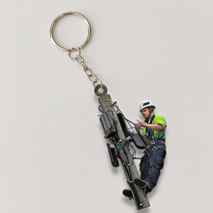 Personalized Lineman 2D Keychain, Custom Photo Flat Acrylic 2D Keychain for Electrician