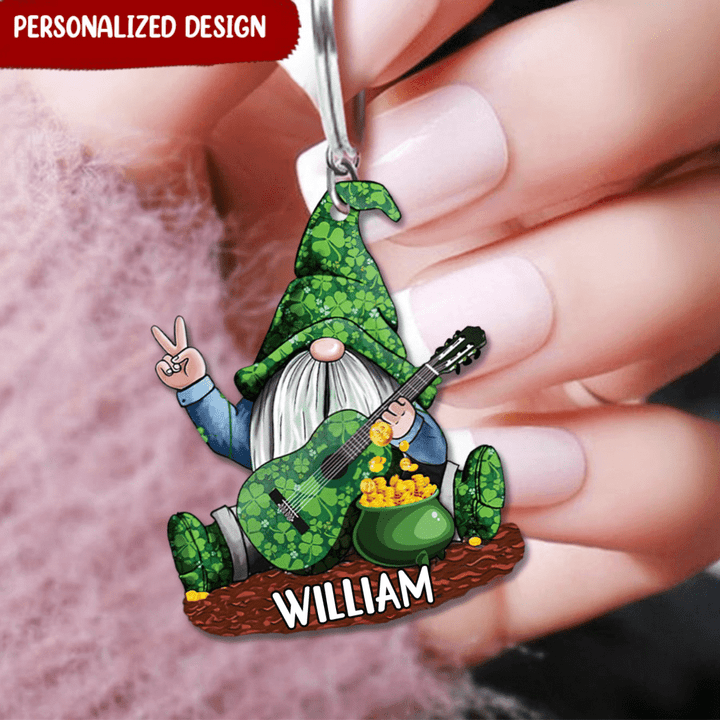 Guitar 2D Keychain for St Patrick's day , Custom Name Gnome Flat Acrylic 2D Keychain