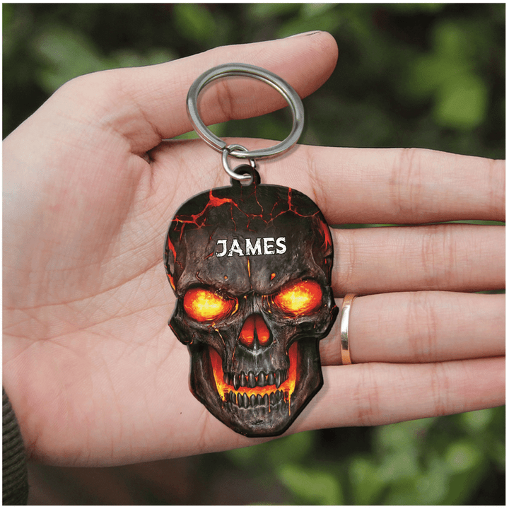 Personalized Skull 2D Keychain, Custom Name Flat Acrylic 2D Keychain for Skull Lover