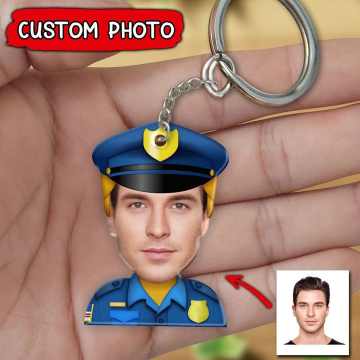 Personalized Police Caricature Photo 2D Keychain, Custom Photo Flat Acrylic 2D Keychain for Police
