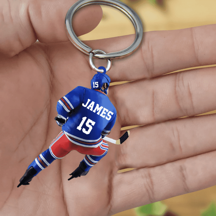 Personalized Ice Hockey Player Acrylic 2D Keychain, Great Gift Idea For Ice Hockey Lovers