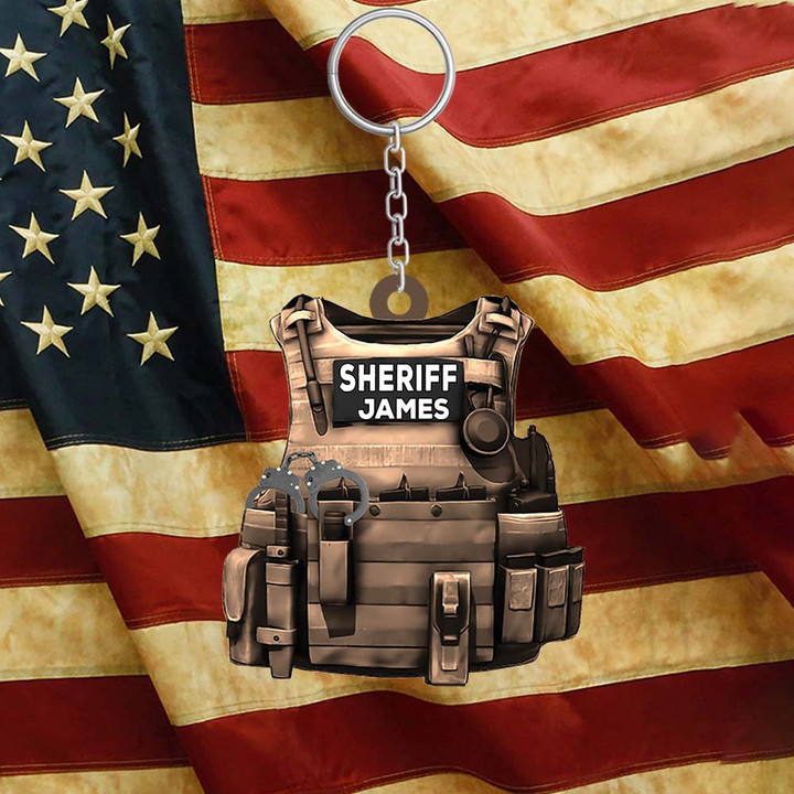 Personalized Sheriff 2D Keychain, Custom Name Flat Acrylic 2D Keychain for Sheriff
