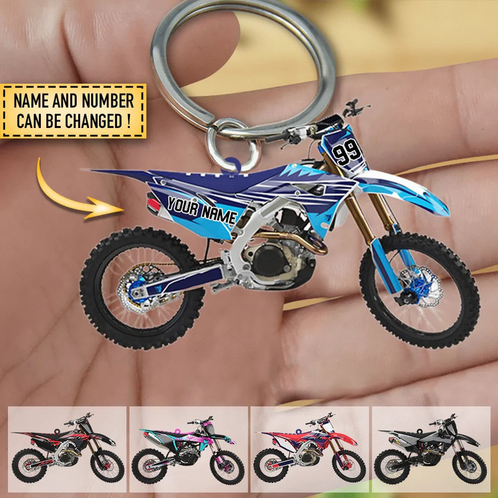 Personalized 2D Keychain Custom Name And Number Motocross Vehicle Shaped 2D Keychain