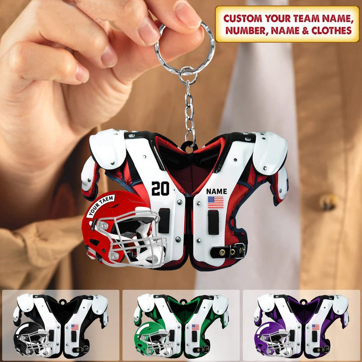 Personalized NFL American Football Shoulder Pads And Helmet Acrylic 2D Keychain for Football Players
