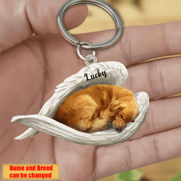 Personalized Golden Retriever Angel 2D Keychain In The Wings Acrylic 2D Keychain Memorial Dog Gifts