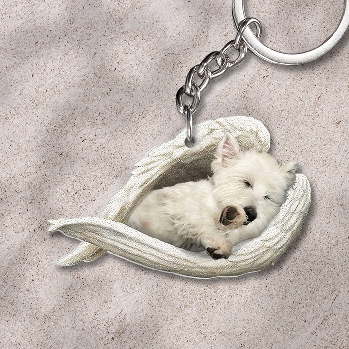 West Highland White Terrier Sleeping Angel Westie Lovers Dog Lovers YC2012108CL Acrylic Keychain, 2D Flat Keychain