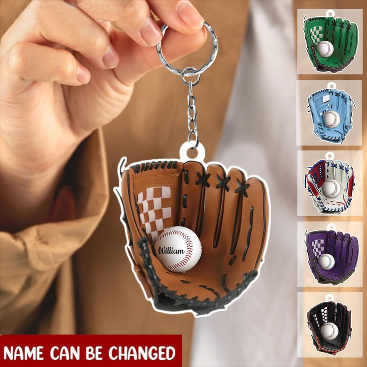 Baseball Gloves Personalized Flat Acrylic 2D Keychain for Baseball Lovers, Gift for Son