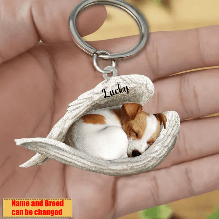 Personalized Jack Russell Terrier Angel 2D Keychain In The Wings Acrylic 2D Keychain Memorial Dog Gifts