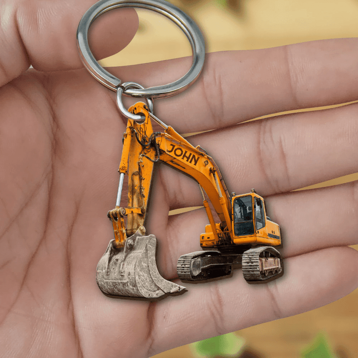 Personalized Excavator 2D Keychain, Custom Name Flat Acrylic 2D Keychain for Crane Worker
