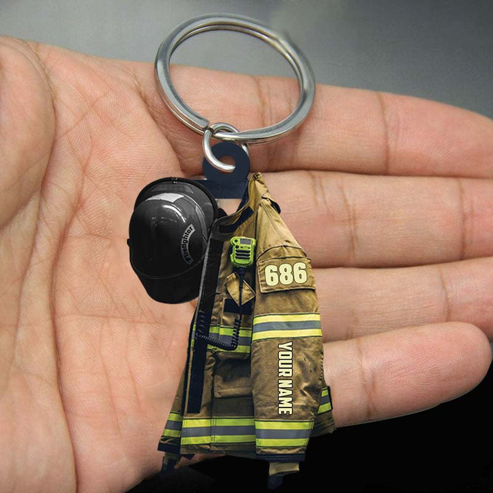 Personalized Firefighter 2D Keychain, Custom Name Flat Acrylic 2D Keychain for Firefighter