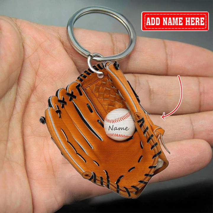 Personalized Baseball Gloves Acrylic 2D Keychain for Baseball Lovers, Custom Name baseball 2D Keychain