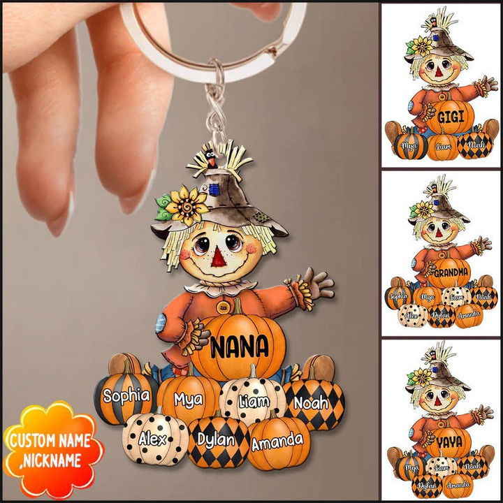 Fall Seasons, Pumpkin Grandma - Mom Personalized 2D Keychain Made by Acrylic for Grandma