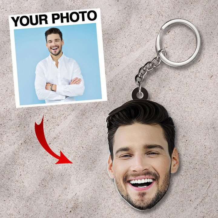 Custom Your Face 2D Keychain, Custom Your Photo Flat Acrylic 2D Keychain, Funny Gift for him