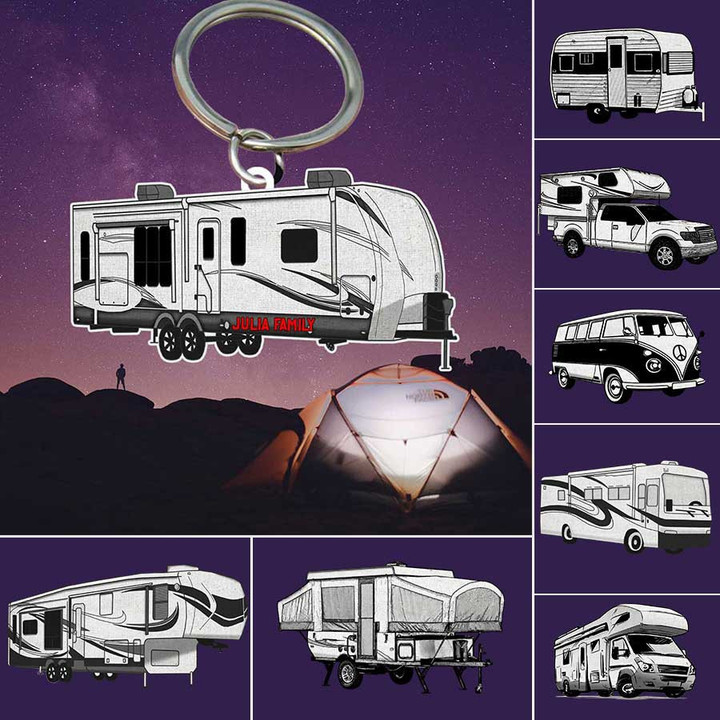 Personalized Camping 2D Keychain, Camping Trailers Flat Acrylic 2D Keychain for Camper