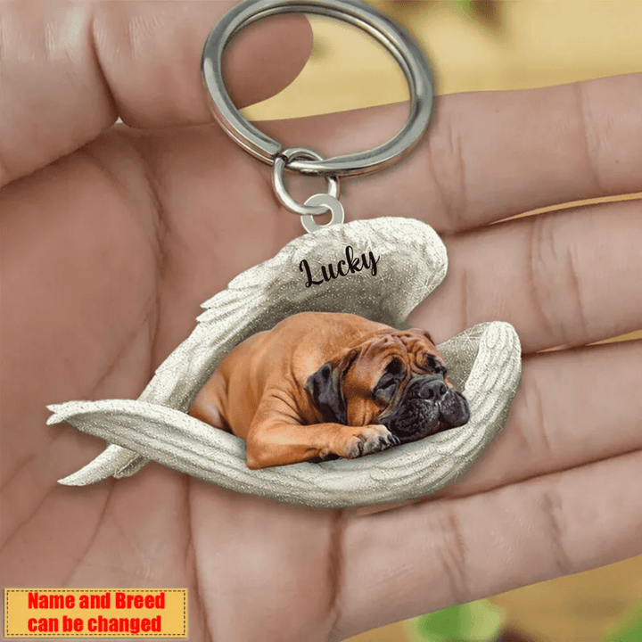 Personalized Bull Mastiff Angel 2D Keychain In The Wings Acrylic 2D Keychain Memorial Dog Gifts