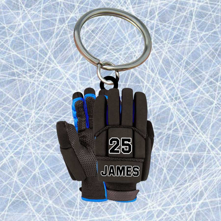 Personalized Ice Hockey Gloves 2D Keychain, Custom Name Flat Acrylic 2D Keychain for Hockey Players