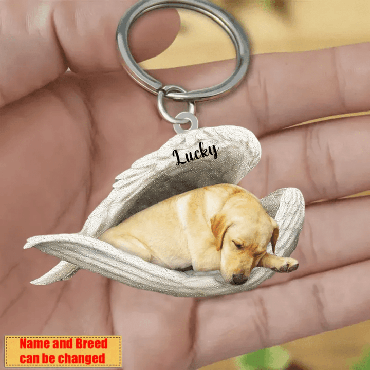 Personalized Yellow Labrador Angel 2D Keychain In The Wings Acrylic 2D Keychain Memorial Dog Gifts