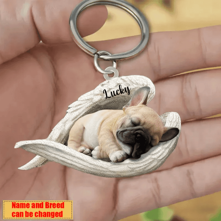 Personalized French Bulldog Angel 2D Keychain In The Wings Acrylic 2D Keychain Memorial Dog Gifts